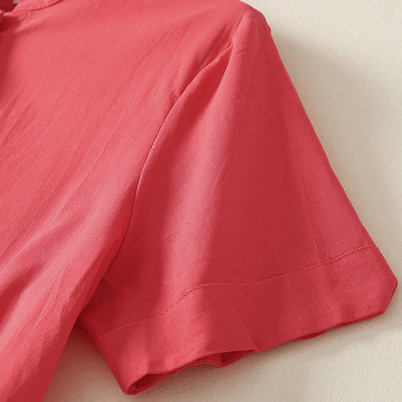 Buddha Stones Camicia da donna in cotone con bottoni, manica corta e colletto rialzato, tinta unita, con tasca - image 9