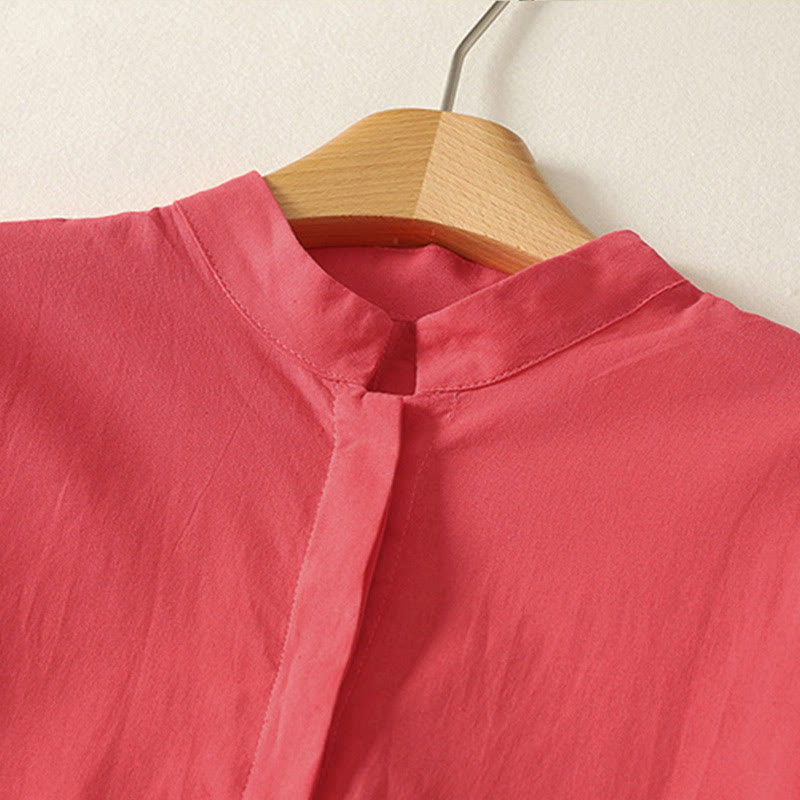 Buddha Stones Camicia da donna in cotone con bottoni, manica corta e colletto rialzato, tinta unita, con tasca - image 7