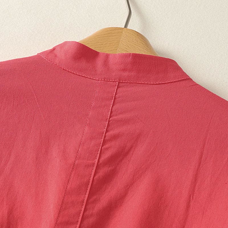 Buddha Stones Camicia da donna in cotone con bottoni, manica corta e colletto rialzato, tinta unita, con tasca - image 8