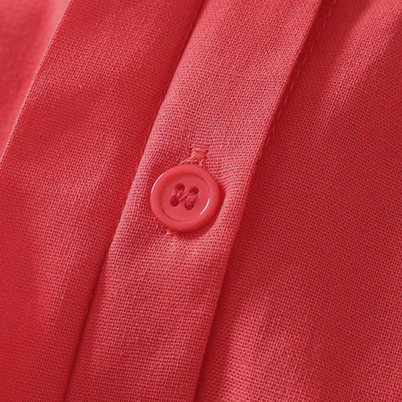 Buddha Stones Camicia da donna in cotone con bottoni, manica corta e colletto rialzato, tinta unita, con tasca - image 10