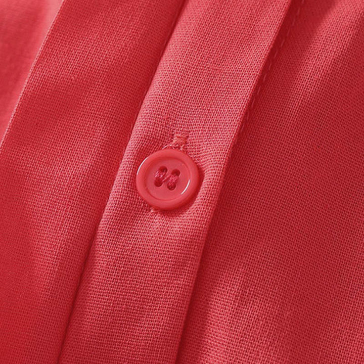 Buddha Stones Camicia da donna in cotone con bottoni, manica corta e colletto rialzato, tinta unita, con tasca - image 10