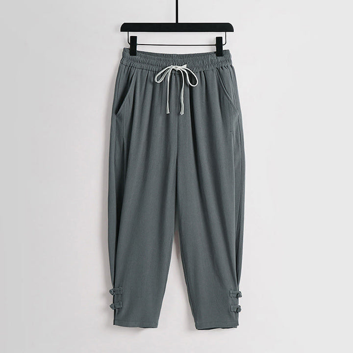 Buddha Stones Pantaloni estivi da uomo in cotone e lino con coulisse, elastico in vita, bottoni a rana, lunghezza alla caviglia, con tasche - Cadetto Blu - US/UK/AU54, EU64 (9XL) - image 0