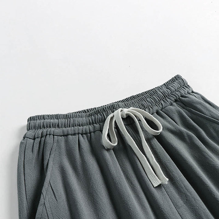 Buddha Stones Pantaloni estivi da uomo in cotone e lino con coulisse, elastico in vita, bottoni a rana, lunghezza alla caviglia, con tasche - image 2