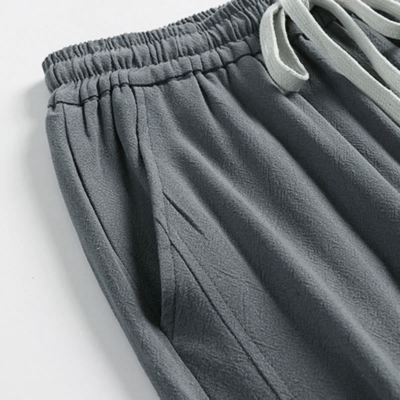 Buddha Stones Pantaloni estivi da uomo in cotone e lino con coulisse, elastico in vita, bottoni a rana, lunghezza alla caviglia, con tasche - image 5