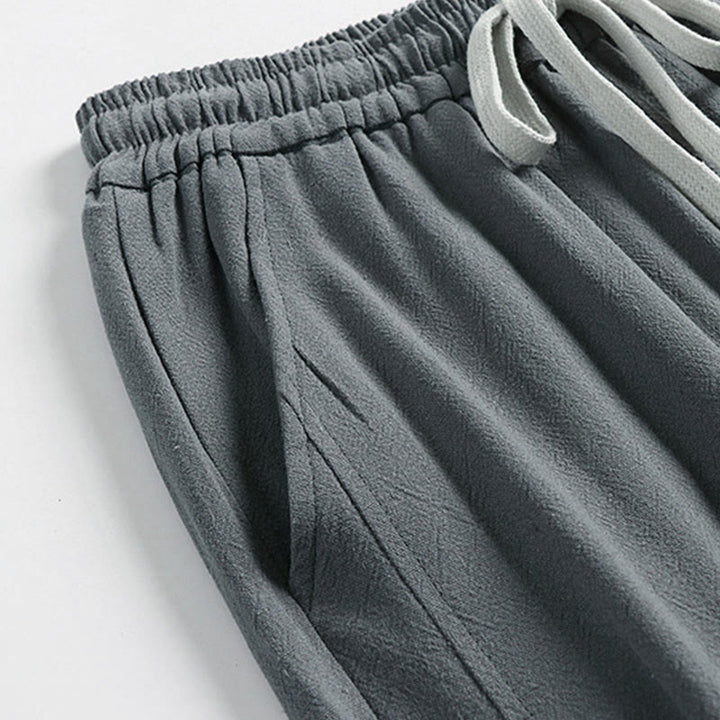 Buddha Stones Pantaloni estivi da uomo in cotone e lino con coulisse, elastico in vita, bottoni a rana, lunghezza alla caviglia, con tasche - image 5