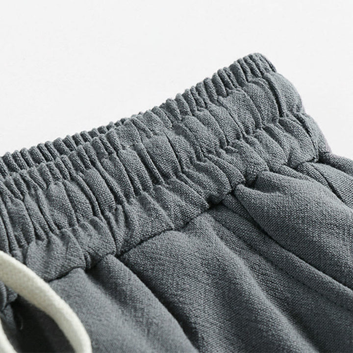 Buddha Stones Pantaloni estivi da uomo in cotone e lino con coulisse, elastico in vita, bottoni a rana, lunghezza alla caviglia, con tasche - image 4