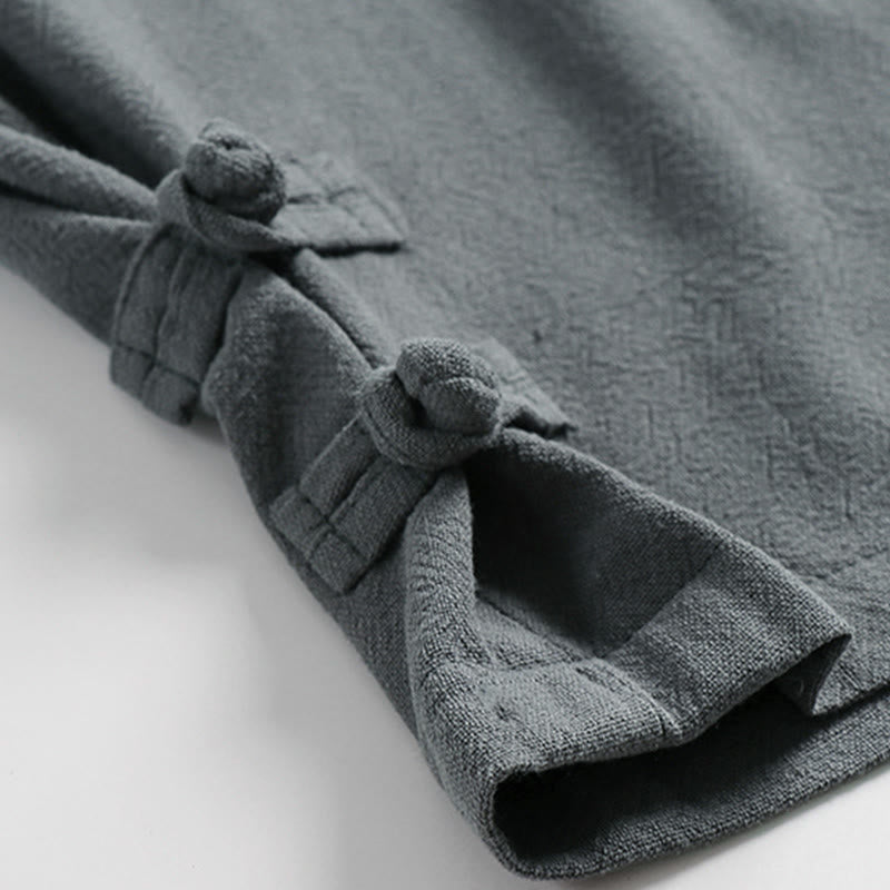 Buddha Stones Pantaloni estivi da uomo in cotone e lino con coulisse, elastico in vita, bottoni a rana, lunghezza alla caviglia, con tasche - image 7