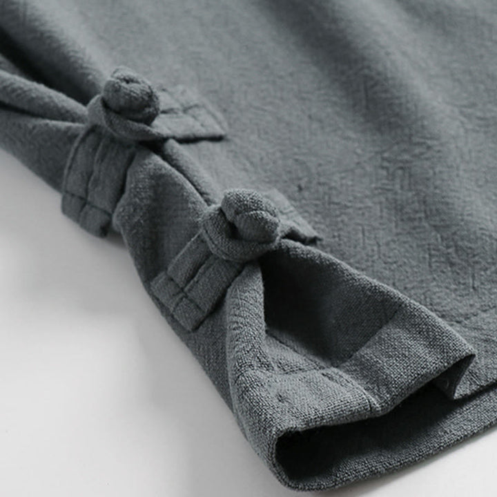 Buddha Stones Pantaloni estivi da uomo in cotone e lino con coulisse, elastico in vita, bottoni a rana, lunghezza alla caviglia, con tasche - image 7