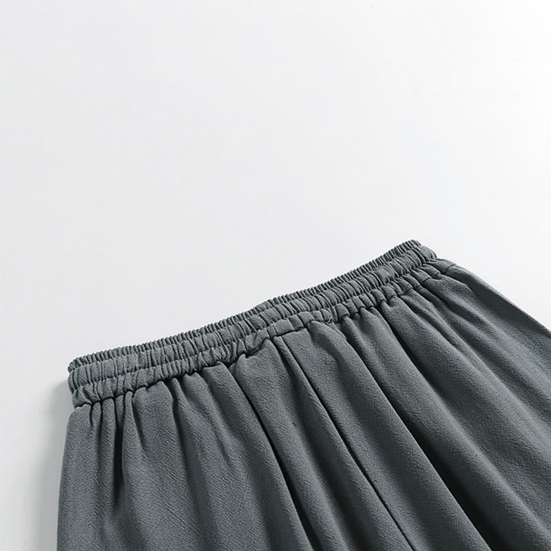 Buddha Stones Pantaloni estivi da uomo in cotone e lino con coulisse, elastico in vita, bottoni a rana, lunghezza alla caviglia, con tasche - image 6