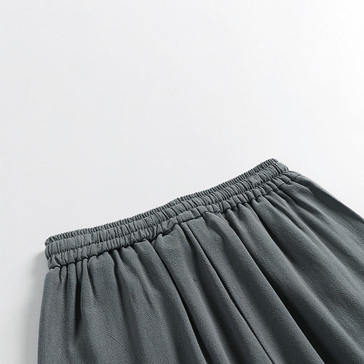 Buddha Stones Pantaloni estivi da uomo in cotone e lino con coulisse, elastico in vita, bottoni a rana, lunghezza alla caviglia, con tasche - image 6