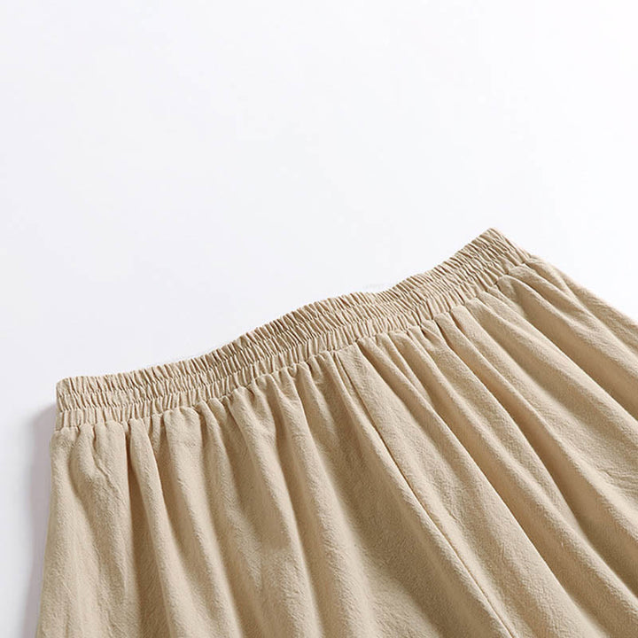 Buddha Stones Pantaloni larghi da uomo in lino e cotone con coulisse, allacciati e tasche, alla caviglia - image 3