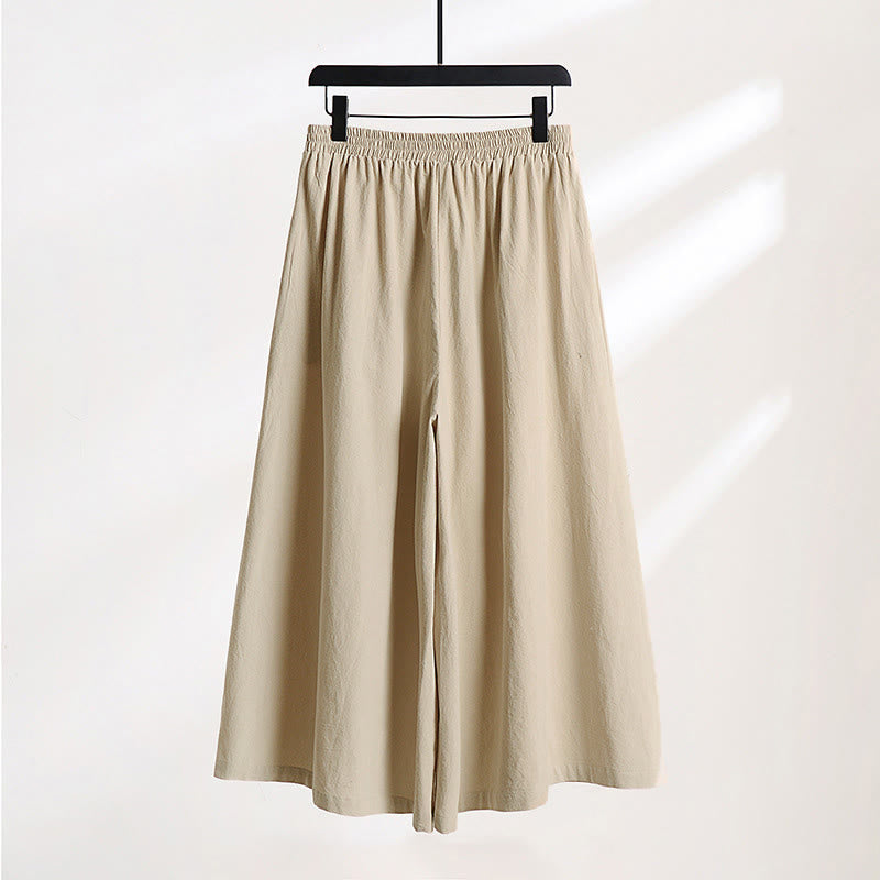 Buddha Stones Pantaloni larghi da uomo in lino e cotone con coulisse, allacciati e tasche, alla caviglia - image 1