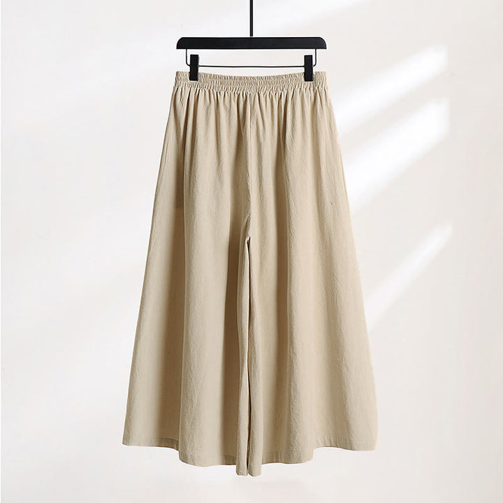 Buddha Stones Pantaloni larghi da uomo in lino e cotone con coulisse, allacciati e tasche, alla caviglia - image 1