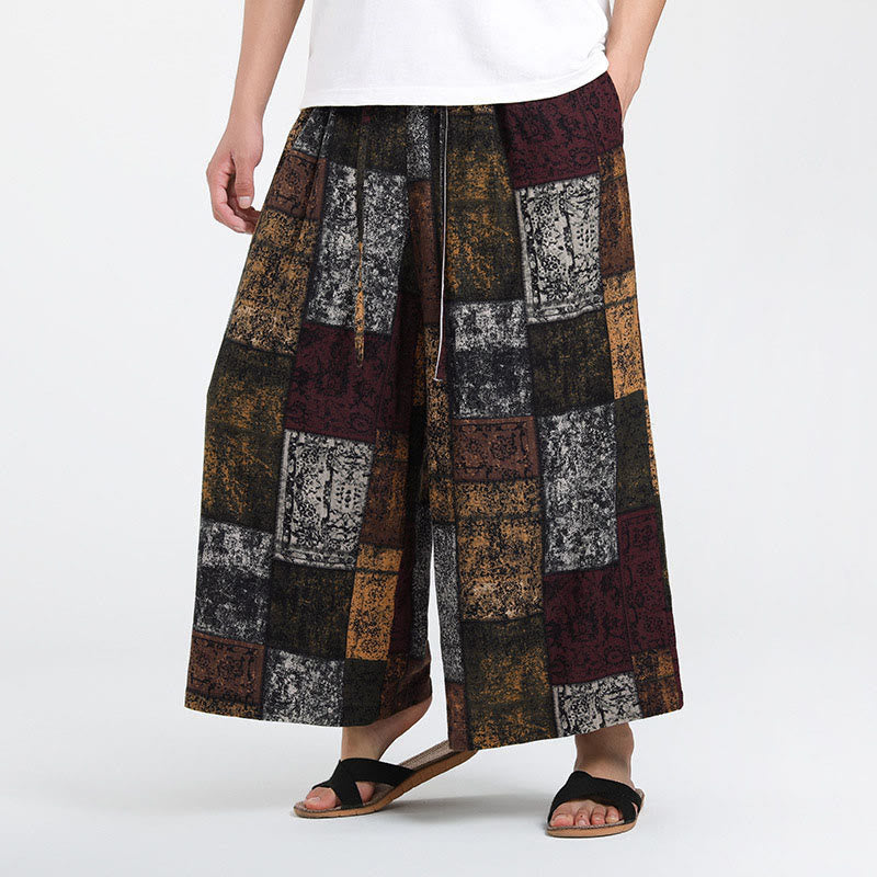 Buddha Stones Pantaloni da uomo a gamba larga con tasche, lunghezza 7-8, modello patchwork estivo - image 1