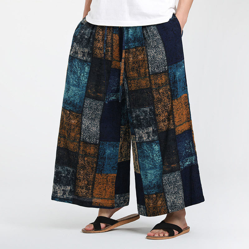 Buddha Stones Pantaloni da uomo a gamba larga con tasche, lunghezza 7-8, modello patchwork estivo - FiordalisoBlu - US/UK/AU46, EU56 (5XL) - image 8