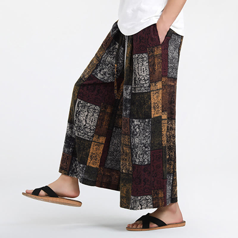 Buddha Stones Pantaloni da uomo a gamba larga con tasche, lunghezza 7-8, modello patchwork estivo - image 7