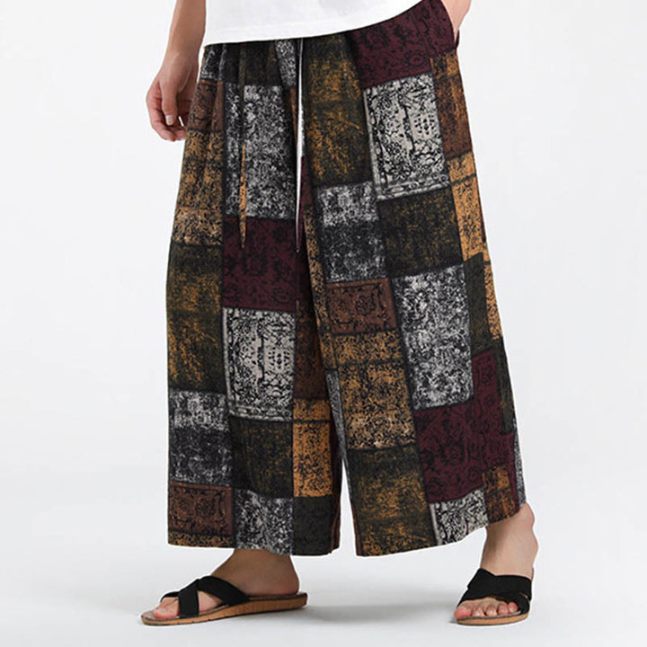 Buddha Stones Pantaloni da uomo a gamba larga con tasche, lunghezza 7-8, modello patchwork estivo - image 4