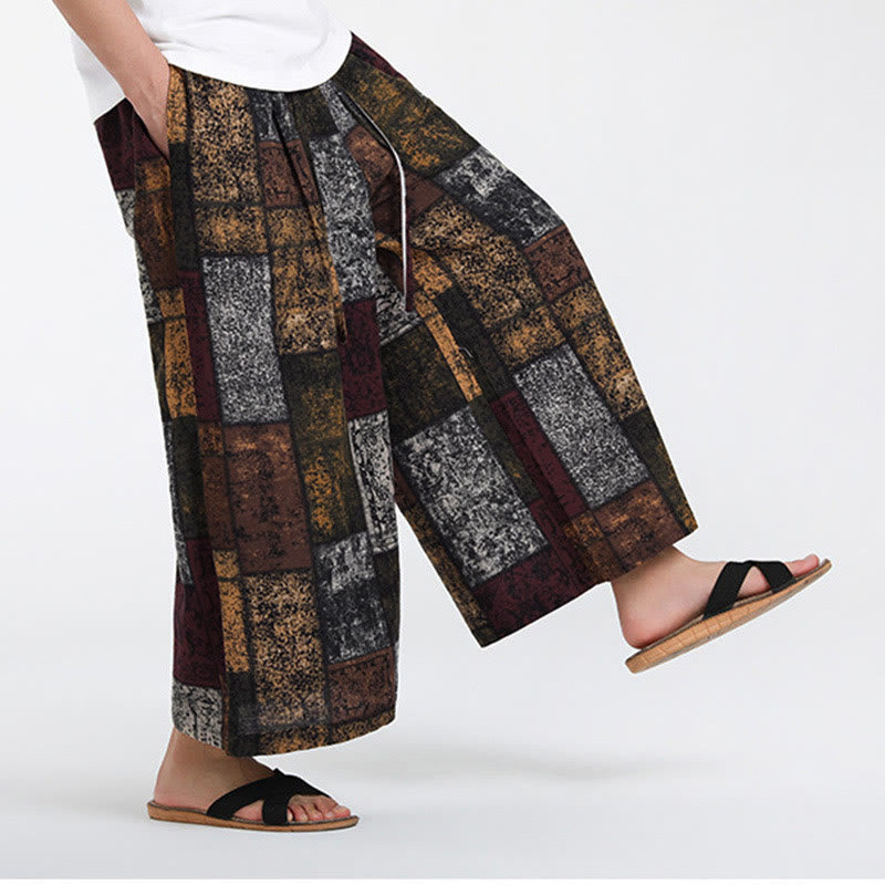 Buddha Stones Pantaloni da uomo a gamba larga con tasche, lunghezza 7-8, modello patchwork estivo - image 6