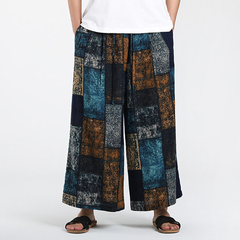 Buddha Stones Pantaloni da uomo a gamba larga con tasche, lunghezza 7-8, modello patchwork estivo - image 9