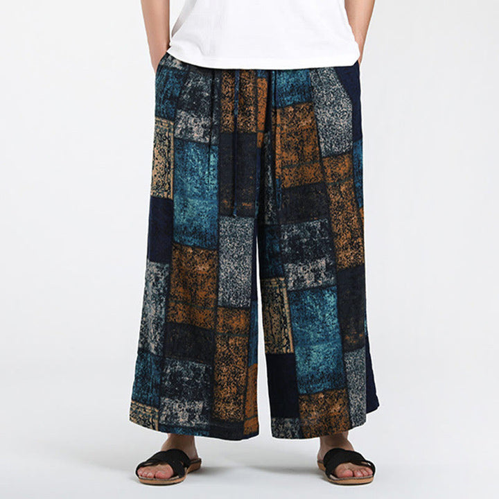 Buddha Stones Pantaloni da uomo a gamba larga con tasche, lunghezza 7-8, modello patchwork estivo - image 9