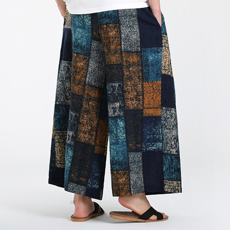 Buddha Stones Pantaloni da uomo a gamba larga con tasche, lunghezza 7-8, modello patchwork estivo - image 11