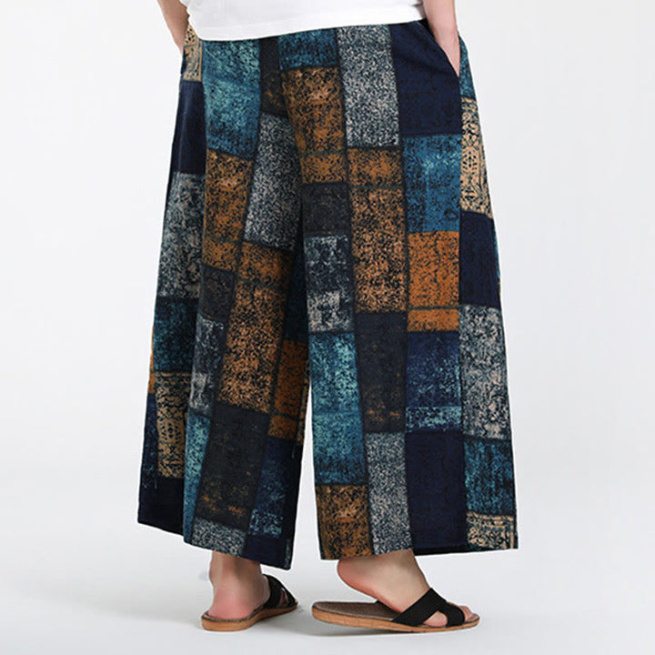 Buddha Stones Pantaloni da uomo a gamba larga con tasche, lunghezza 7-8, modello patchwork estivo - image 11