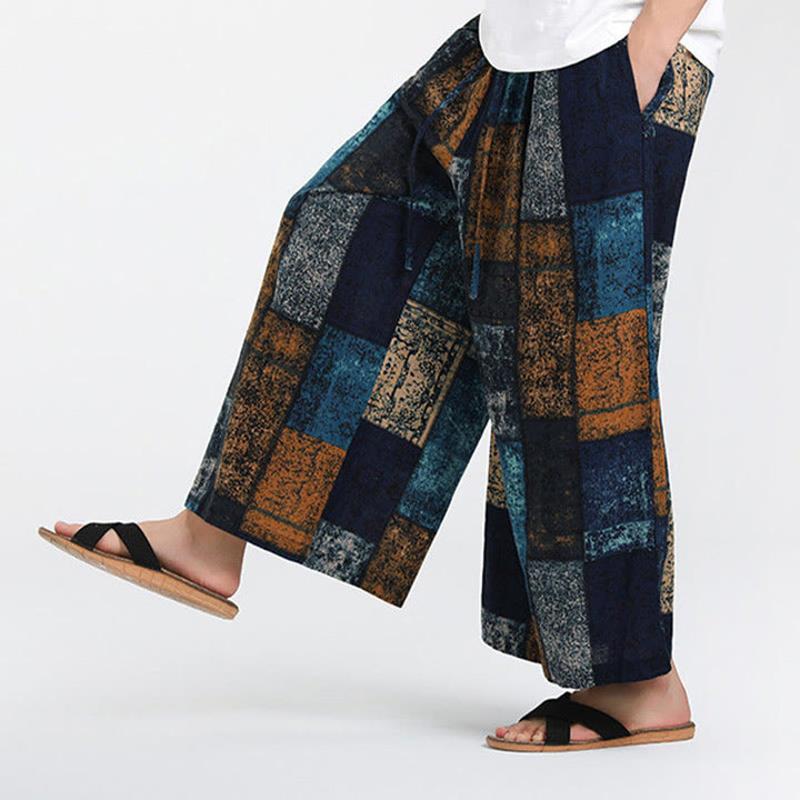 Buddha Stones Pantaloni da uomo a gamba larga con tasche, lunghezza 7-8, modello patchwork estivo - image 16
