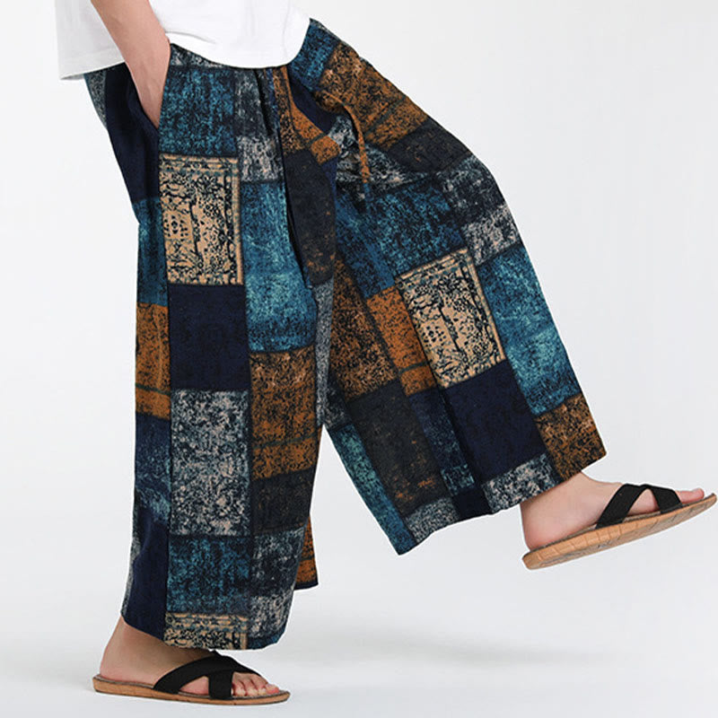 Buddha Stones Pantaloni da uomo a gamba larga con tasche, lunghezza 7-8, modello patchwork estivo - image 15