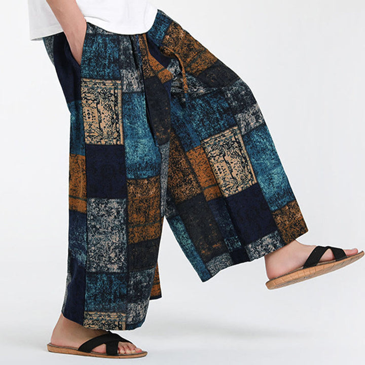Buddha Stones Pantaloni da uomo a gamba larga con tasche, lunghezza 7-8, modello patchwork estivo - image 15