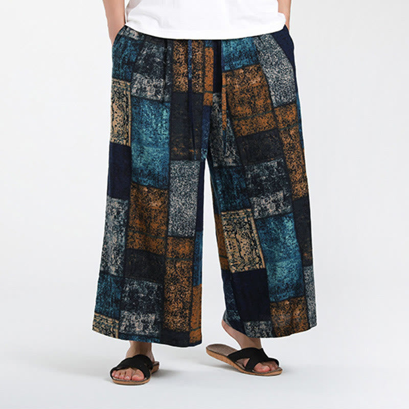 Buddha Stones Pantaloni da uomo a gamba larga con tasche, lunghezza 7-8, modello patchwork estivo - image 14