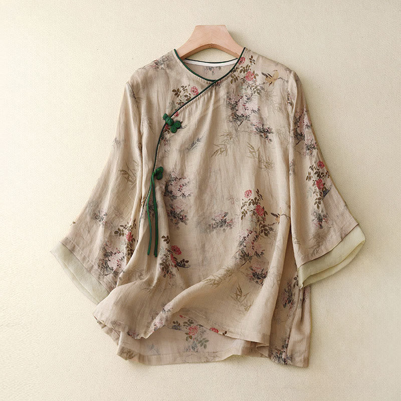 Buddha Stones Camicia da donna con maniche a tre quarti, motivo a rana con fiori rossi e orchidea bianca - Legno robusto - US14, UK/AU18, EU46 (2XL) - image 8