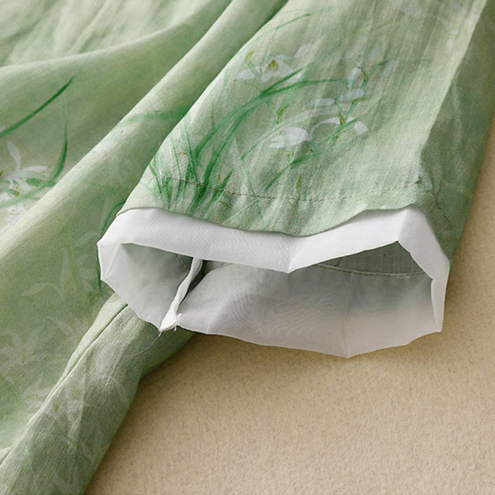 Buddha Stones Camicia da donna con maniche a tre quarti, motivo a rana con fiori rossi e orchidea bianca - image 7