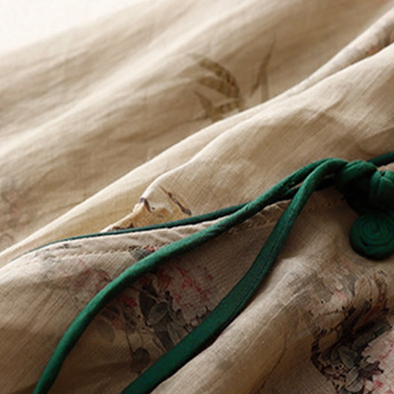 Buddha Stones Camicia da donna con maniche a tre quarti, motivo a rana con fiori rossi e orchidea bianca - image 11
