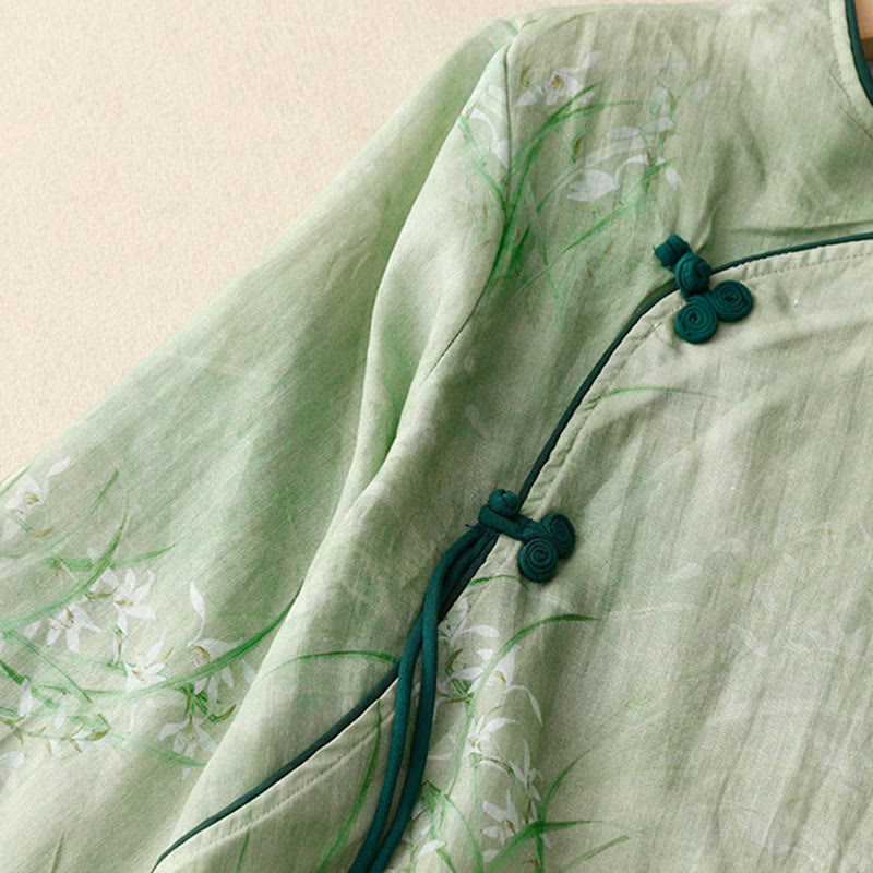 Buddha Stones Camicia da donna con maniche a tre quarti, motivo a rana con fiori rossi e orchidea bianca - image 1