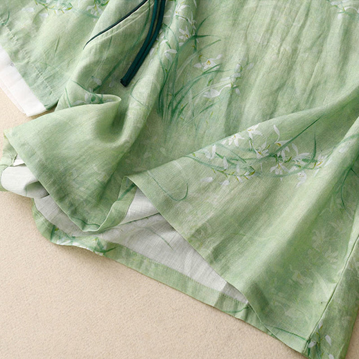 Buddha Stones Camicia da donna con maniche a tre quarti, motivo a rana con fiori rossi e orchidea bianca - image 5