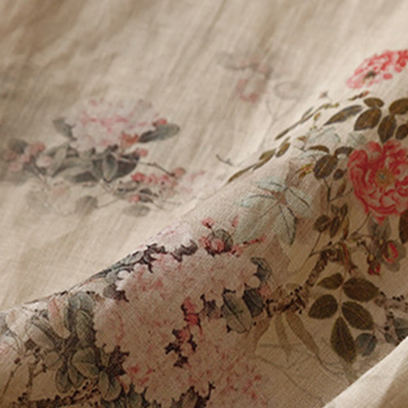 Buddha Stones Camicia da donna con maniche a tre quarti, motivo a rana con fiori rossi e orchidea bianca - image 15