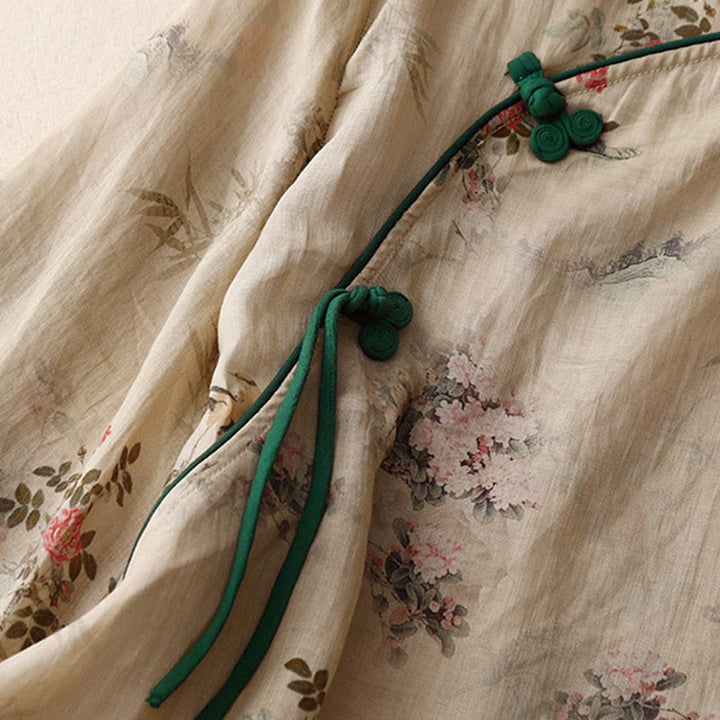 Buddha Stones Camicia da donna con maniche a tre quarti, motivo a rana con fiori rossi e orchidea bianca - image 10