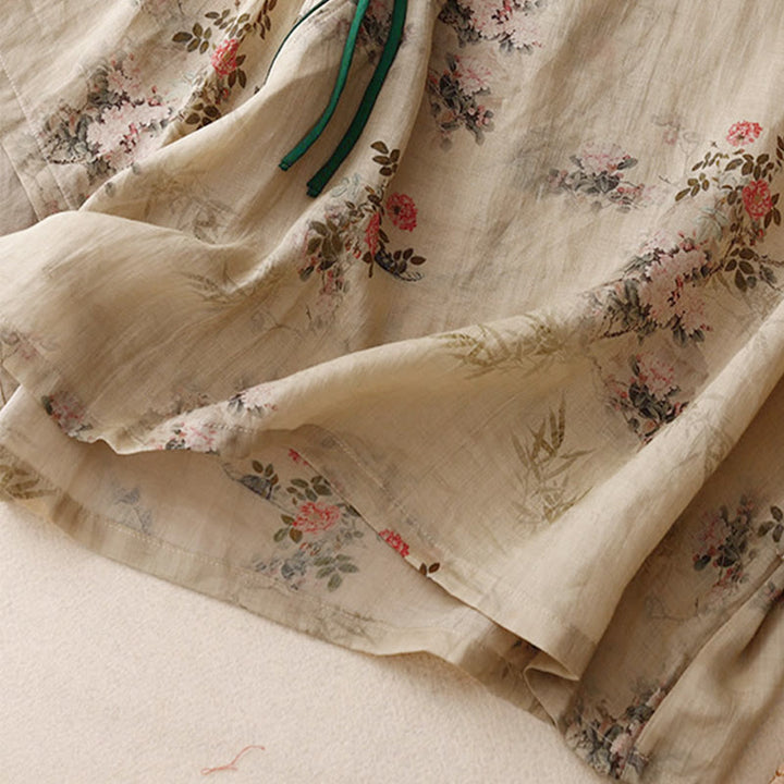 Buddha Stones Camicia da donna con maniche a tre quarti, motivo a rana con fiori rossi e orchidea bianca - image 14