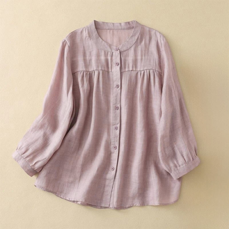 Buddha Stones Camicia da donna con maniche a tre quarti, scollo rotondo e bottoni semplici - Rosa Nebbiosa - US14, UK/AU18, EU46 (3XL) - image 10