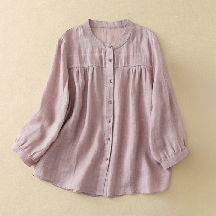 Buddha Stones Camicia da donna con maniche a tre quarti, scollo rotondo e bottoni semplici - Rosa Nebbiosa - US14, UK/AU18, EU46 (3XL) - image 10