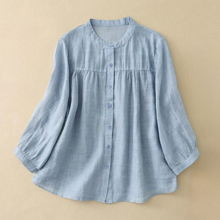 Buddha Stones Camicia da donna con maniche a tre quarti, scollo rotondo e bottoni semplici - AzzurroCielo Chiaro - US14, UK/AU18, EU46 (3XL) - image 5