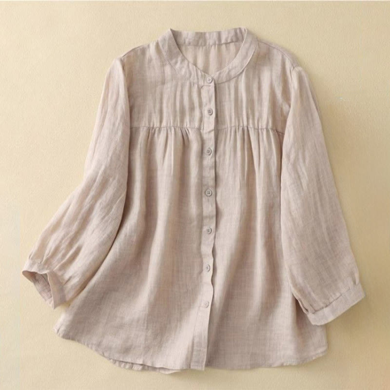 Buddha Stones Camicia da donna con maniche a tre quarti, scollo rotondo e bottoni semplici - Biscotto - US14, UK/AU18, EU46 (3XL) - image 15