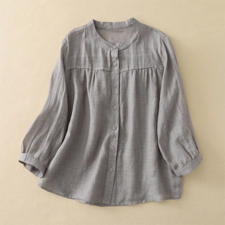 Buddha Stones Camicia da donna con maniche a tre quarti, scollo rotondo e bottoni semplici - Grigio - US14, UK/AU18, EU46 (3XL) - image 0