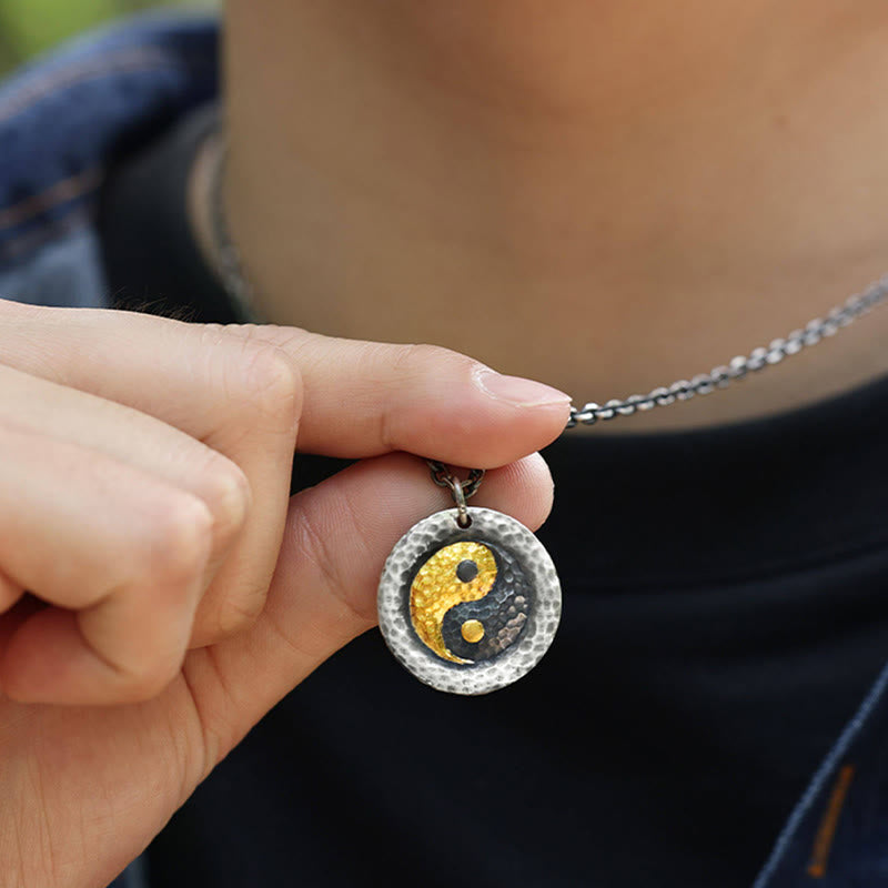 Buddha Stones Collana con ciondolo in argento sterling 999 e oro 999 con catena in acciaio al titanio e simbolo dell'equilibrio Yin Yang - image 7