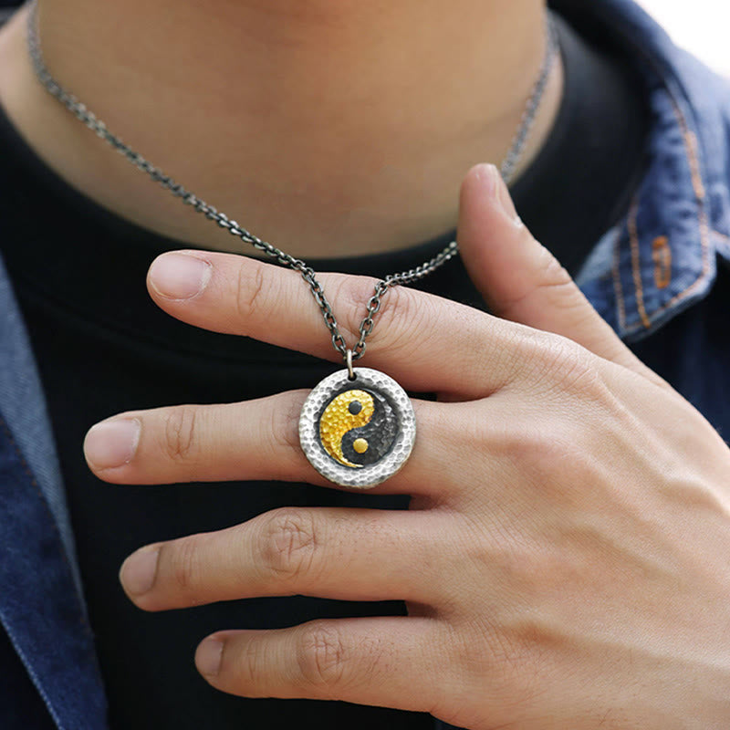 Buddha Stones Collana con ciondolo in argento sterling 999 e oro 999 con catena in acciaio al titanio e simbolo dell'equilibrio Yin Yang - image 8