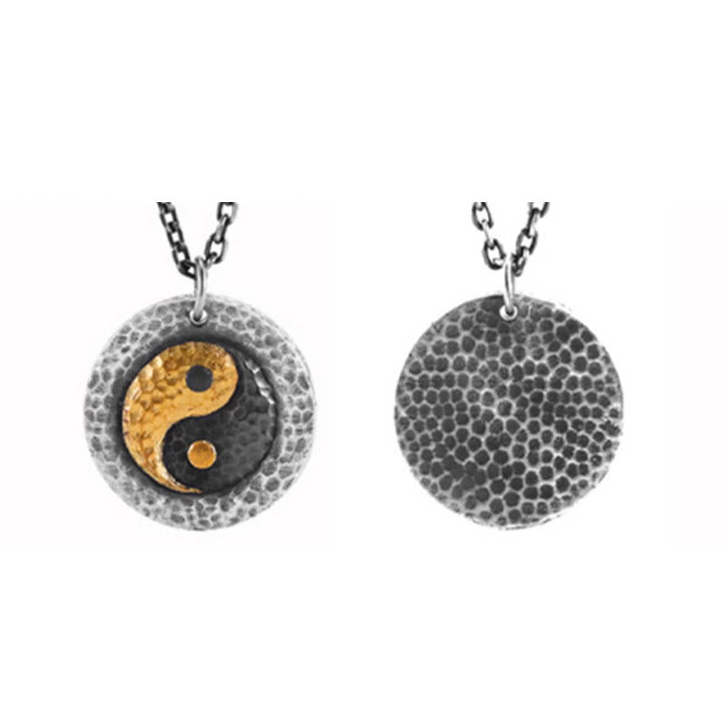 Buddha Stones Collana con ciondolo in argento sterling 999 e oro 999 con catena in acciaio al titanio e simbolo dell'equilibrio Yin Yang - image 10