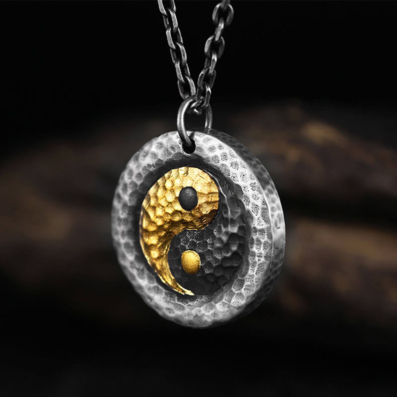 Buddha Stones Collana con ciondolo in argento sterling 999 e oro 999 con catena in acciaio al titanio e simbolo dell'equilibrio Yin Yang - image 2
