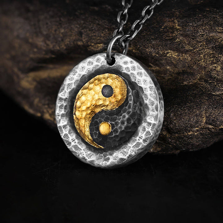 Buddha Stones Collana con ciondolo in argento sterling 999 e oro 999 con catena in acciaio al titanio e simbolo dell'equilibrio Yin Yang - Yin Yang - image 0