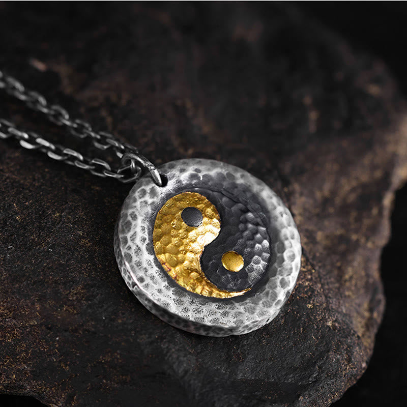 Buddha Stones Collana con ciondolo in argento sterling 999 e oro 999 con catena in acciaio al titanio e simbolo dell'equilibrio Yin Yang - image 3