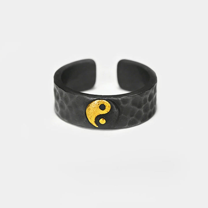 Buddha Stones Anello in argento sterling 999 e oro 999 con motivo Yin Yang e bilanciamento strutturato, fatto a mano - image 7